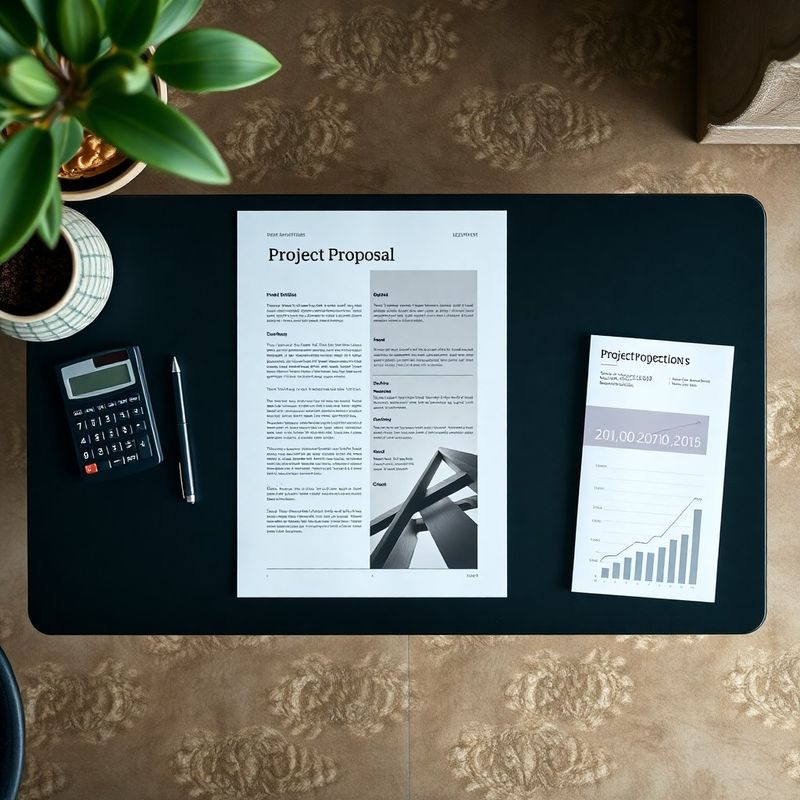 Project proposal flat-lay with ROI projection chart